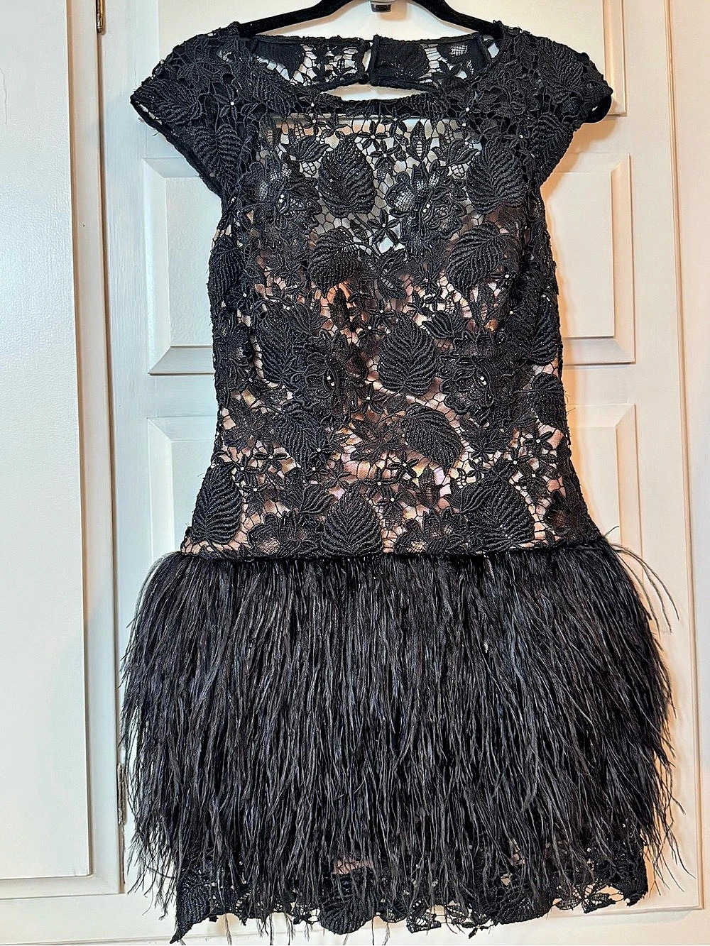 Jovani Black Lace Fringe Mini Dress Size 8